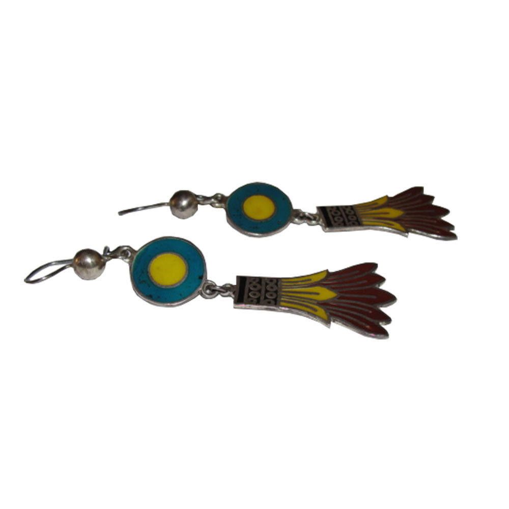 Egyptian Revival Inspired Sterling and Enamel Lotus Earrings