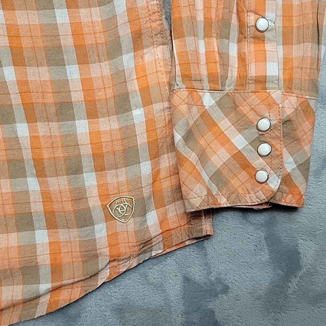 Ariat Ariat Shirt Womens XL Fitted Orange Plaid Long Sleeve Pearl Snap Western Cowboy Size XL / US 12-14 / IT 48-50 - 5 Thumbnail