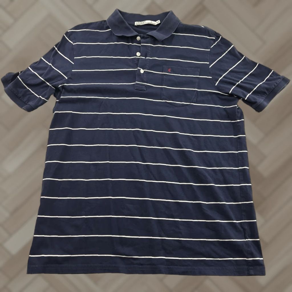 Vintage Criquet Striped Short Sleeve Pocket Golf Polo Shirt Men's L Blue White Size US L / EU 52-54 / 3 - 1 Thumbnail
