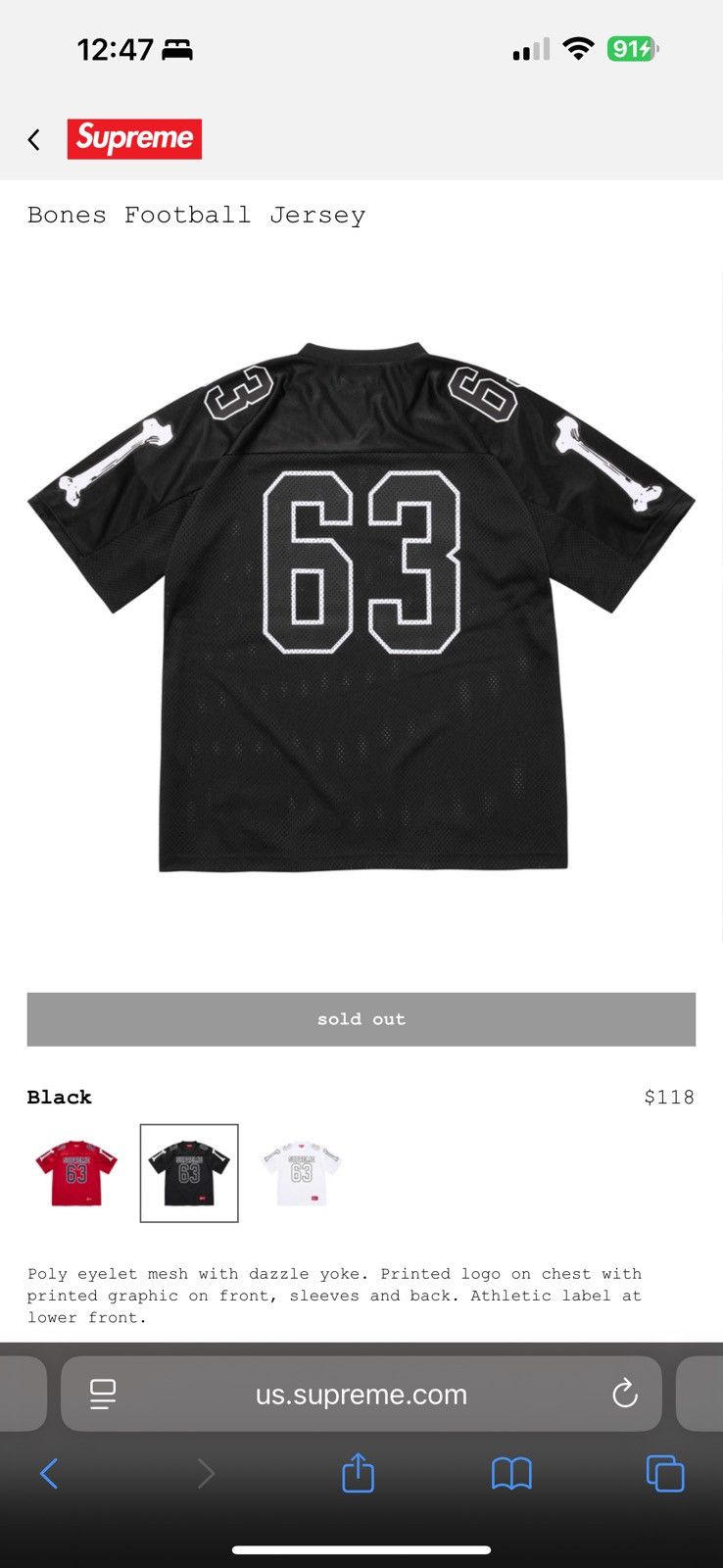 【新品Sサイズ】Supreme Bones Football Jersey Supreme Bones Football Jersey (FW25) - $118