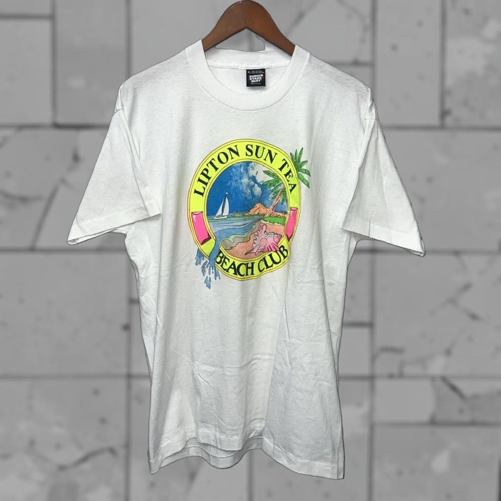 Vintage VINTAGE LIPTON SUN TEA STITCH White T-Shirt Mens XL USA Size US XL / EU 56 / 4 - 1 Thumbnail