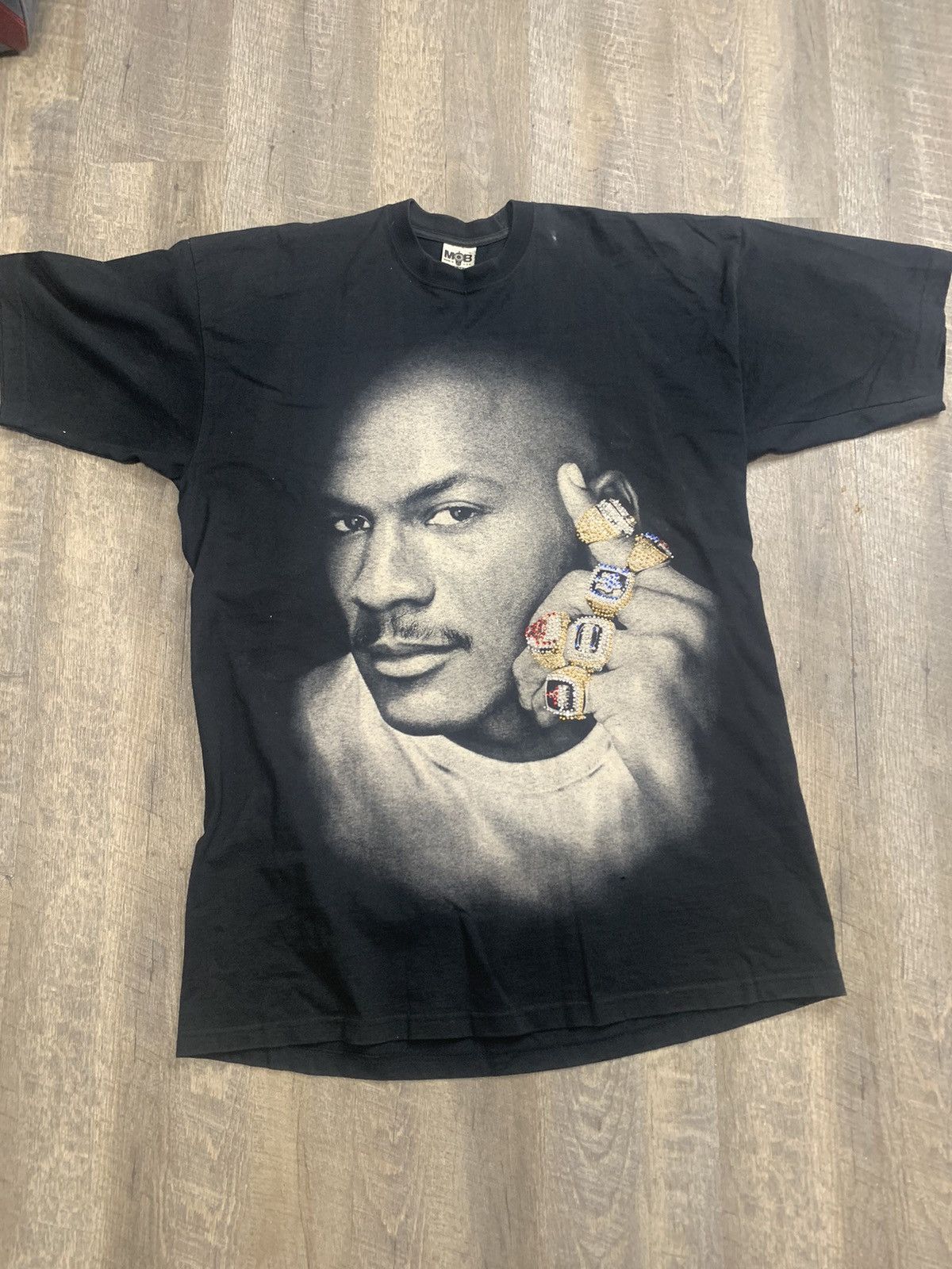 Image of Crazy Vintage Y2K Michael Jordan 6 Rings Rap Tee Made In Usa in Black, Men's (Size 2XL)