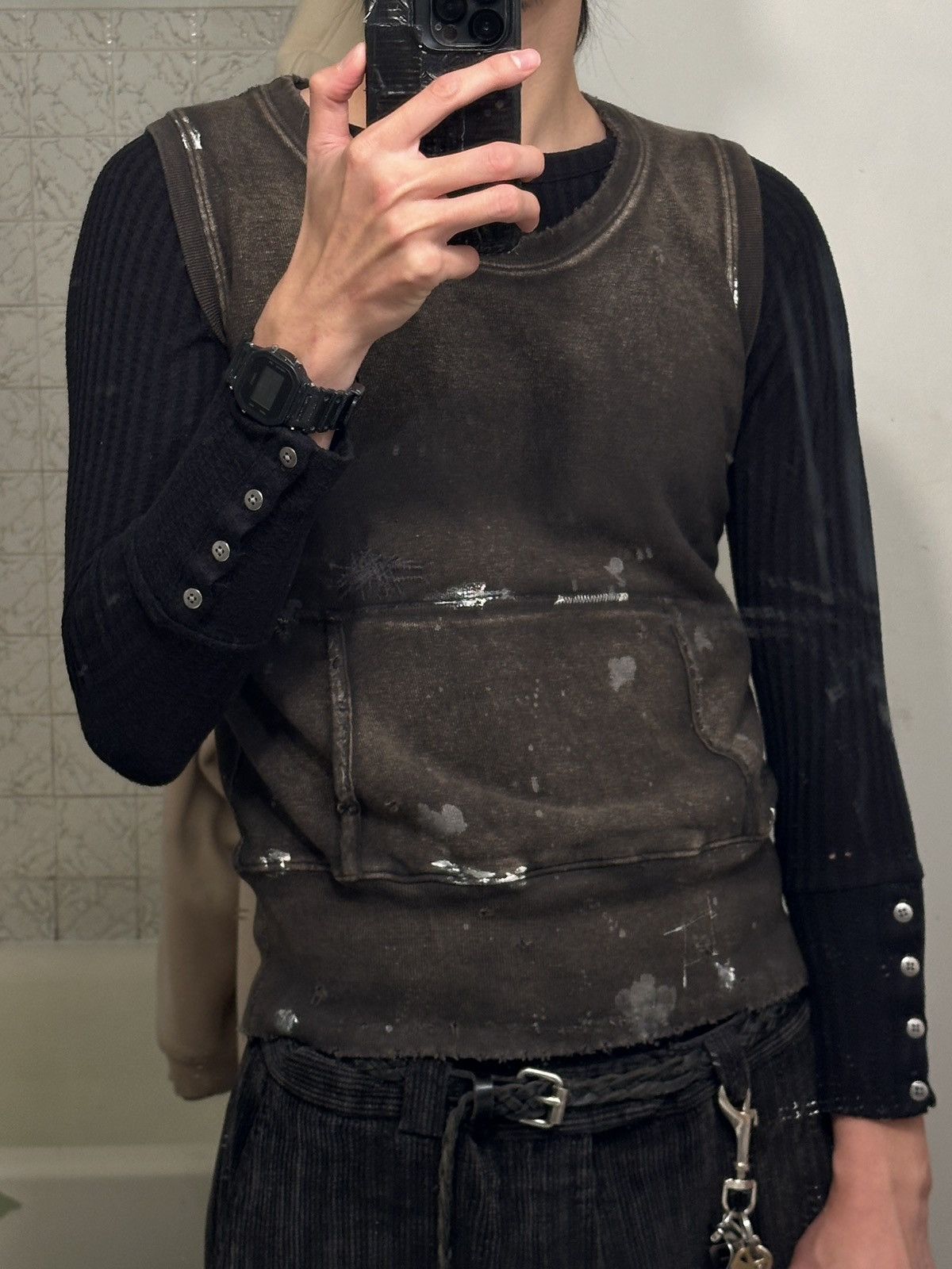 Kapital Trashed sunfade charcoal black hybrid hoodie sweatshirt vest Size US S / EU 44-46 / 1 - 3 Thumbnail