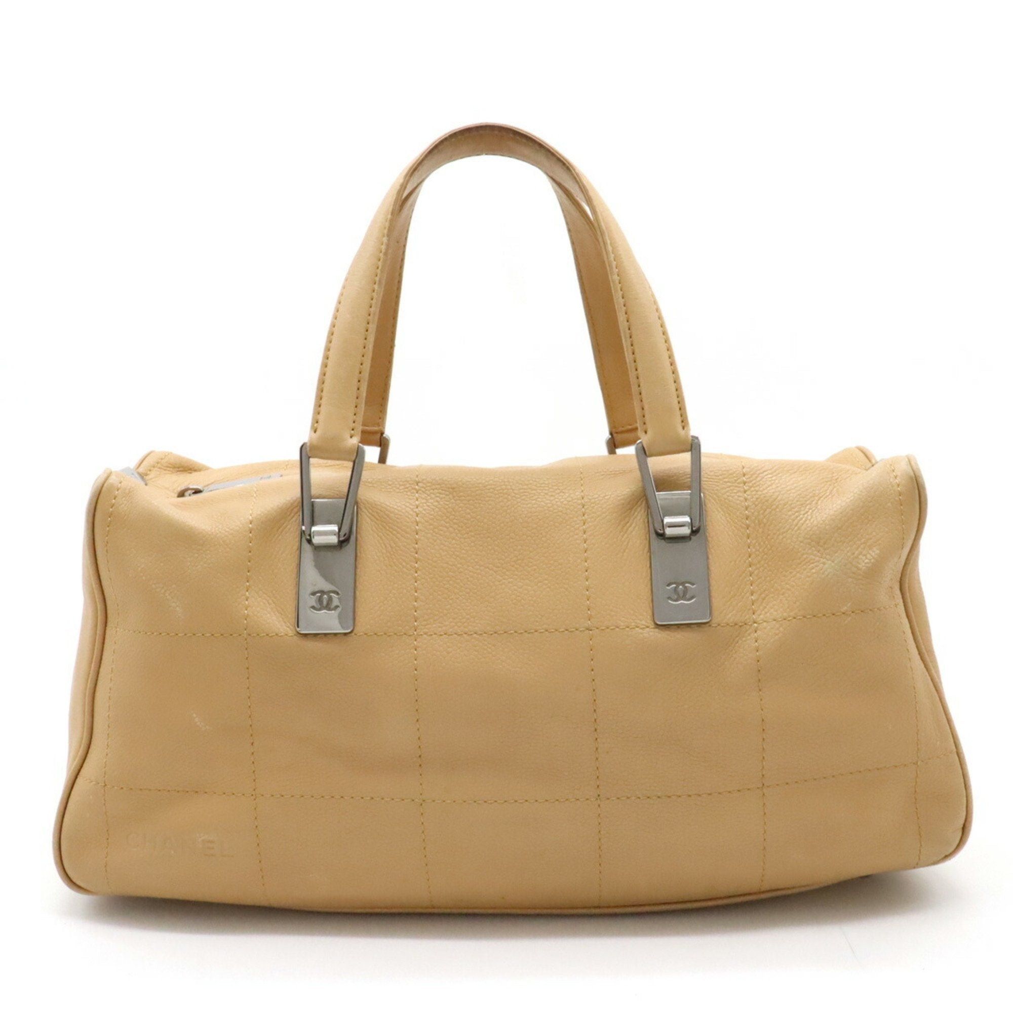 image of Chanel Wild Stitch Handbag Boston Bag Leather Beige in White, Women's