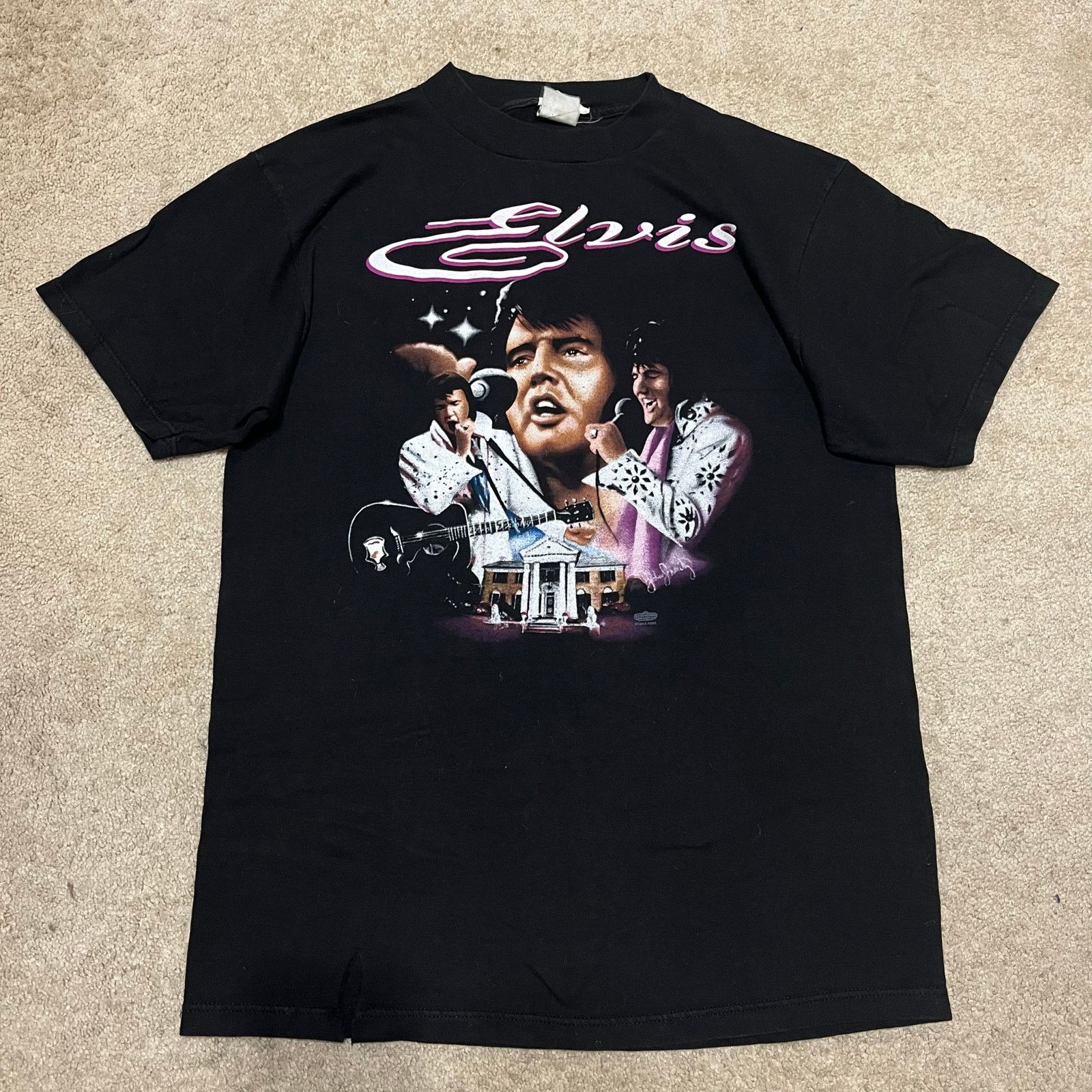 Other Vintage Elvis Presley Rap Style Pink on Black Graphic Tee Size US L / EU 52-54 / 3 - 1 Thumbnail