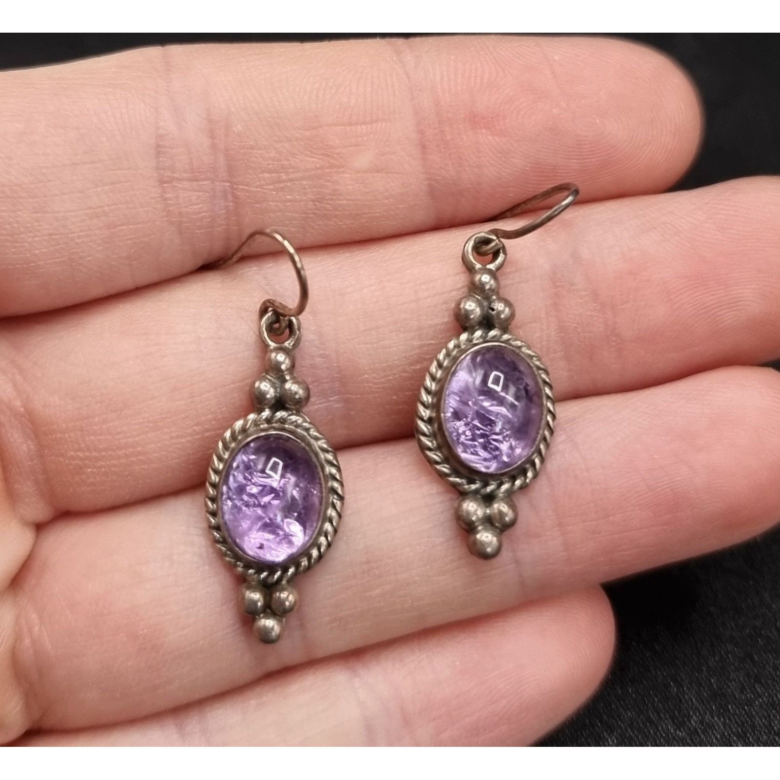 Vintage Vintage Early 2000's Amethyst 925 Sterling Silver Dangle Ear Size ONE SIZE - 4 Thumbnail