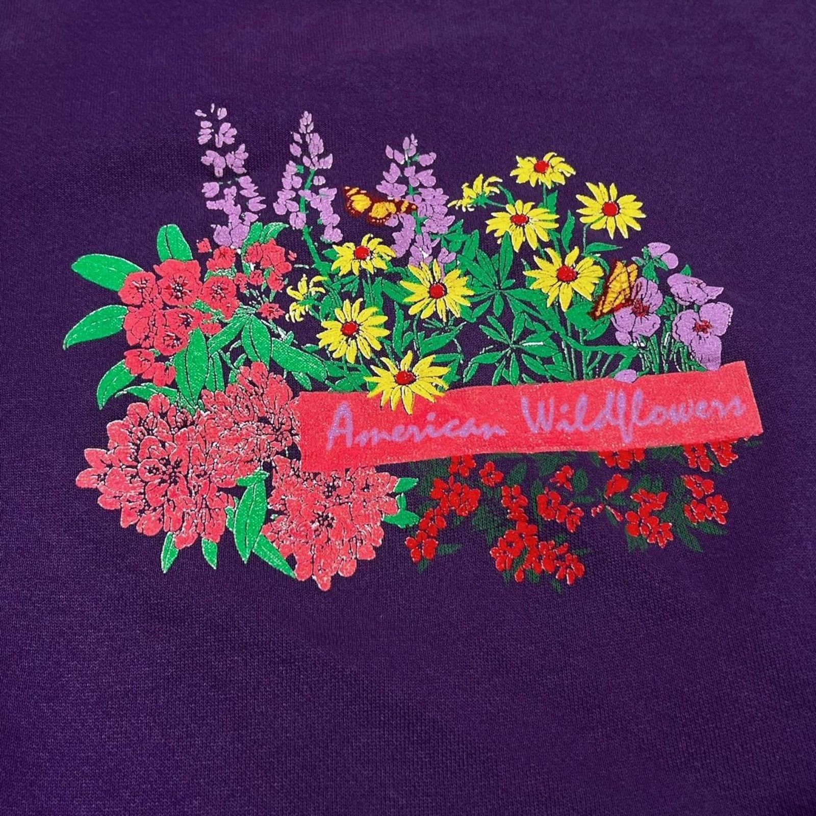 Other Vintage Floral Garden 80’s Purple Flower Crewneck Sweatshirt Size L / US 10 / IT 46 - 2 Thumbnail