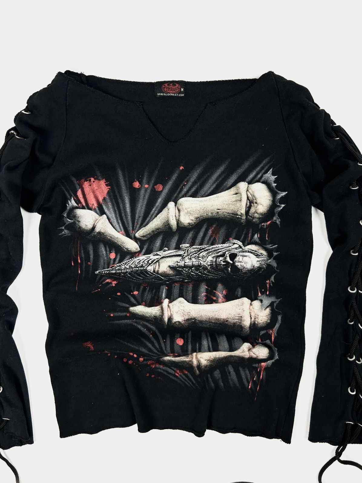 Japanese Brand Spiral Gothic Lace-Up Long Sleeve Shirt Skeleton Y2K Top Size M / US 6-8 / IT 42-44 - 3 Thumbnail