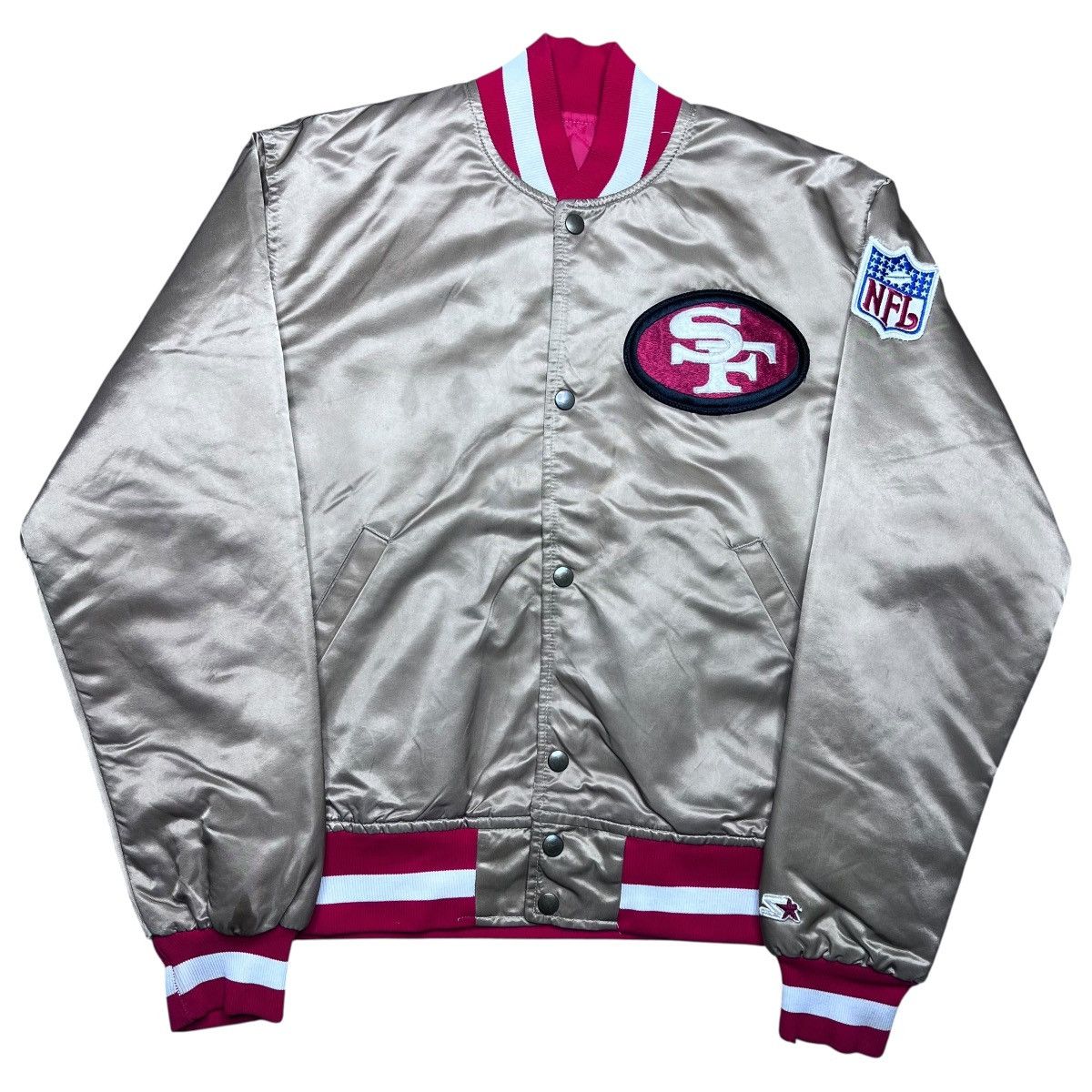 Starter 1990s NFL San Francisco 49ers Starter Spell Out Satin Jacket Size US M / EU 48-50 / 2 - 2 Thumbnail
