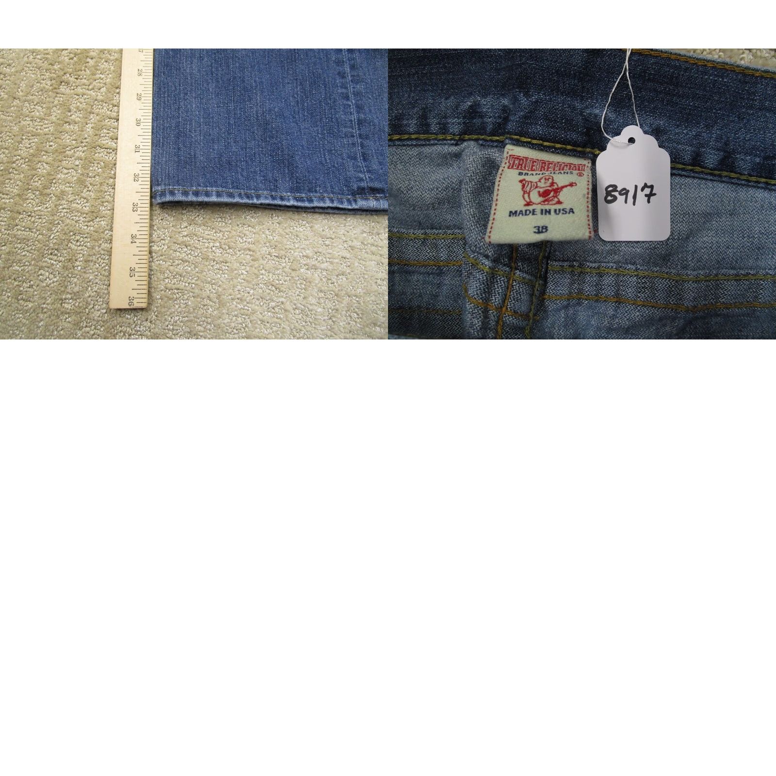 True Religion True Religion Jeans World Tour Ricky Men 38x34 Blue Light Wash Denim 5-Pocket Straight Relaxed Regular Style Jeans Size US 38 / EU 54 - 8 Thumbnail