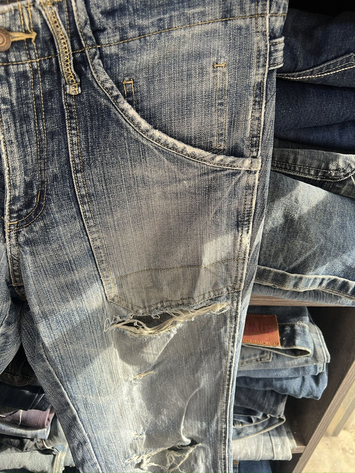 Michel Klein 🔥Klein Plus Homme Distressed Denim With Buckle Back Size US 33 - 10 Thumbnail