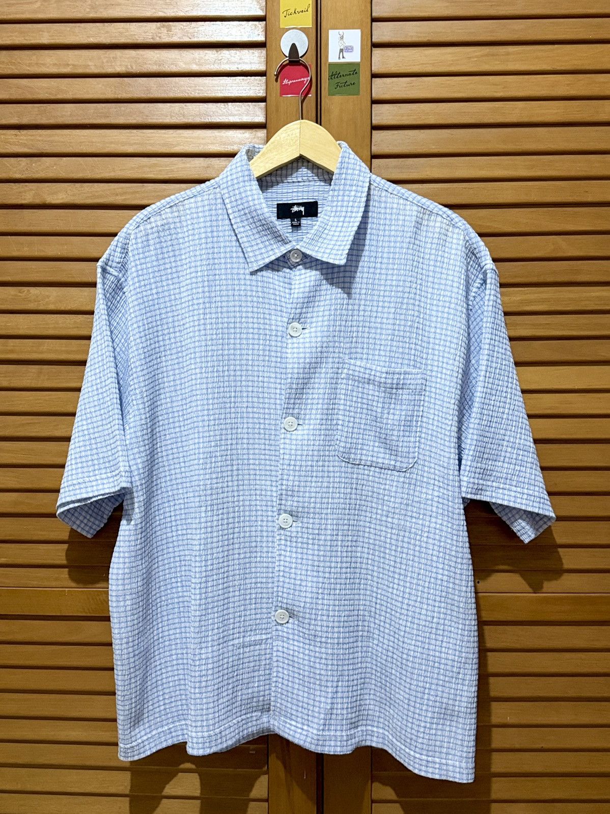 Stussy Stussy Boxy Flat Crinkled Hem Shirt Blue Check Size US L / EU 52-54 / 3 - 1 Thumbnail