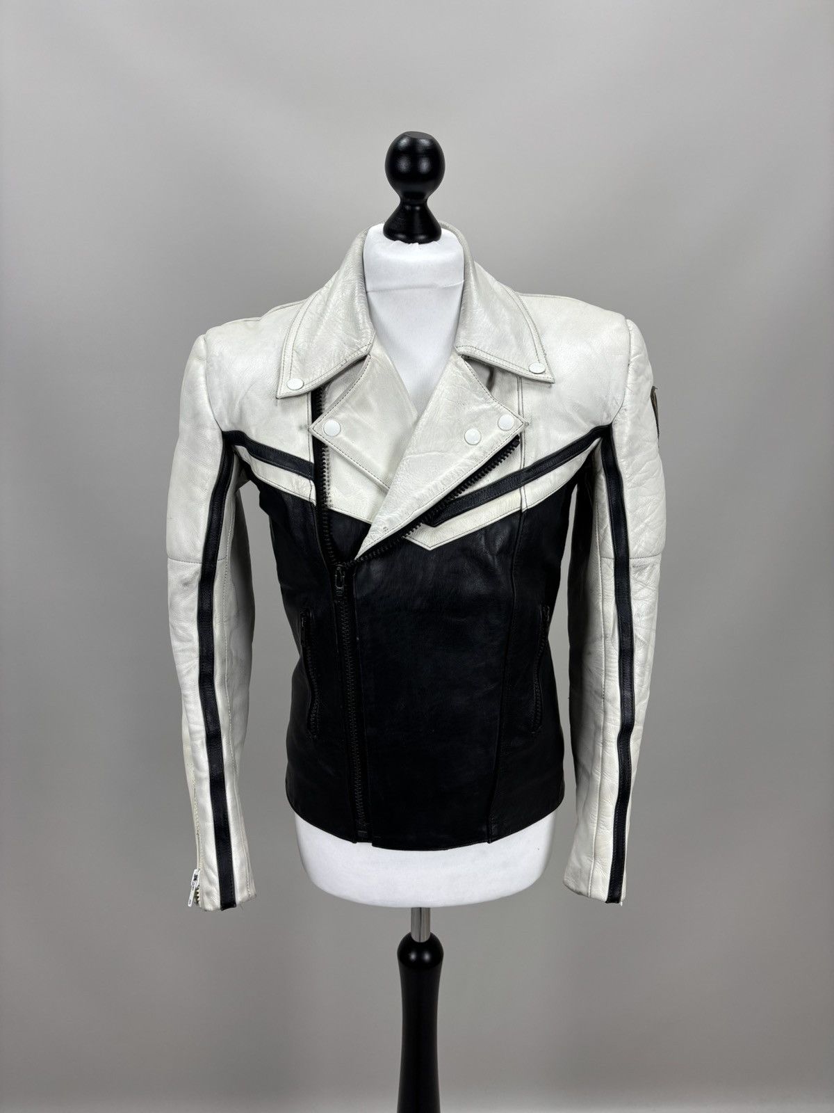 Other Mens leather biker jacket Higway Size 50 Color White/Black Size US M / EU 48-50 / 2 - 1 Thumbnail