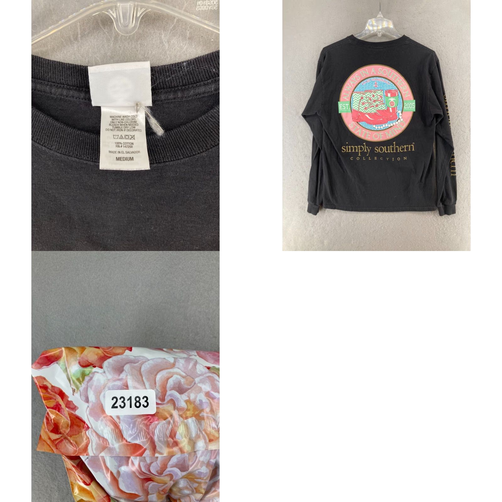 Vintage Simply Southern Womens TShirt Adult Medium Black A Southern State Of Mind Womens Size M / US 6-8 / IT 42-44 - 8 Thumbnail