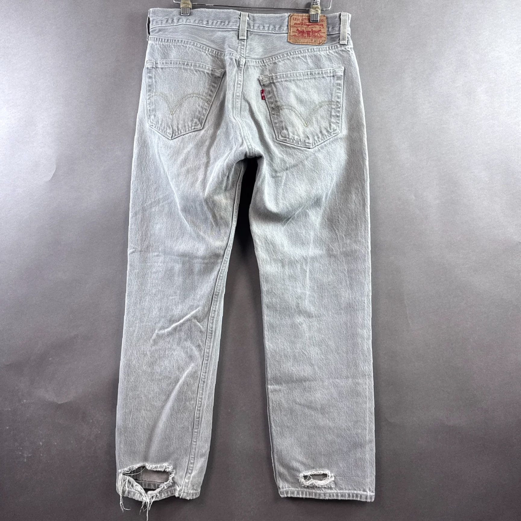 Levi's Levi's 501 Jeans Mens Gray Button Fly Distressed Thrashed 32x29 Straight Denim Pants Size US 34 / EU 50 - 3 Thumbnail