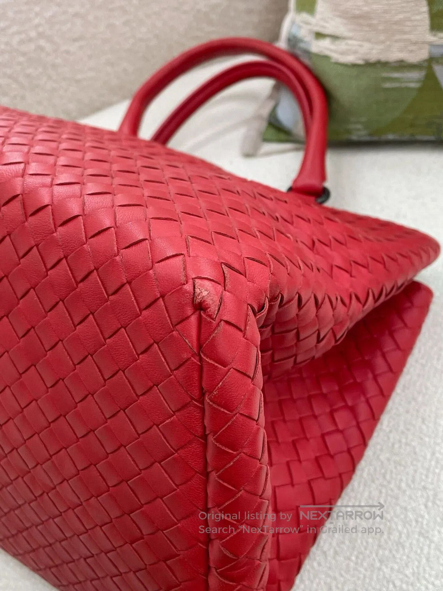 Bottega Veneta BV Red Woven Leather Large Handbag. Size ONE SIZE - 7 Thumbnail