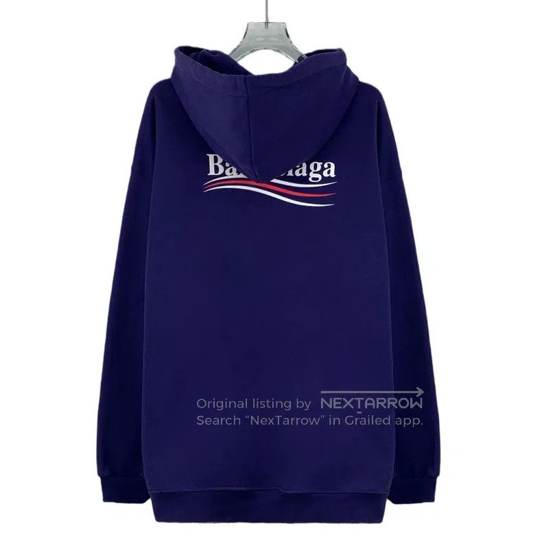 Balenciaga Balenciaga Dark Blue Logo Letter Print Cotton Hooded Draws Size US L / EU 52-54 / 3 - 2 Thumbnail