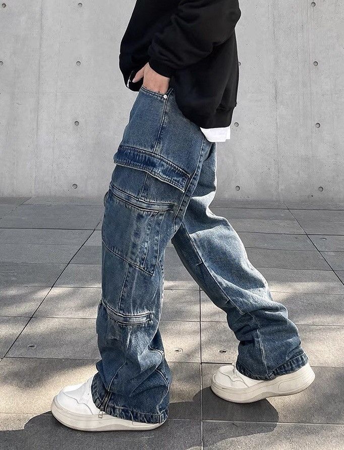 Vintage Retro punk side zip cargo jeans pants | Grailed