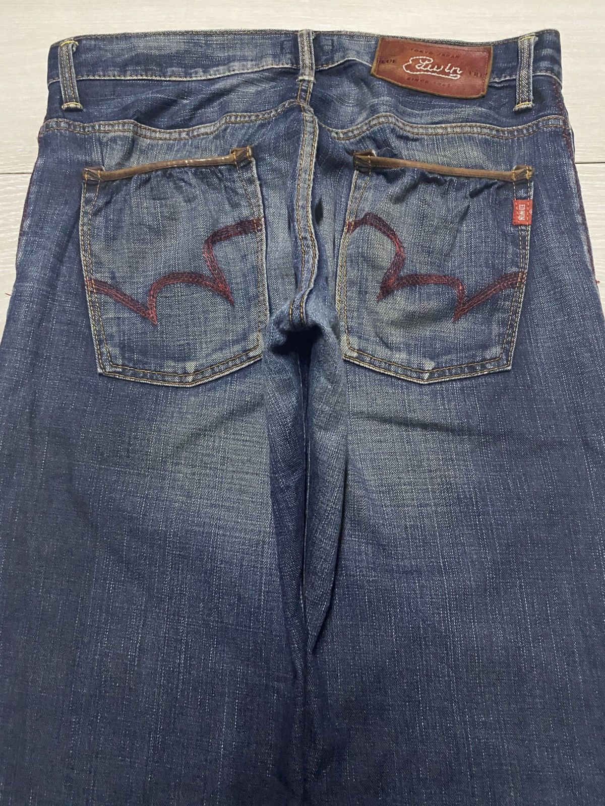 Edwin Vintage Edwin 503 Blue Trip Mud Wash Distressed Loose Jeans Size US 33 - 4 Thumbnail