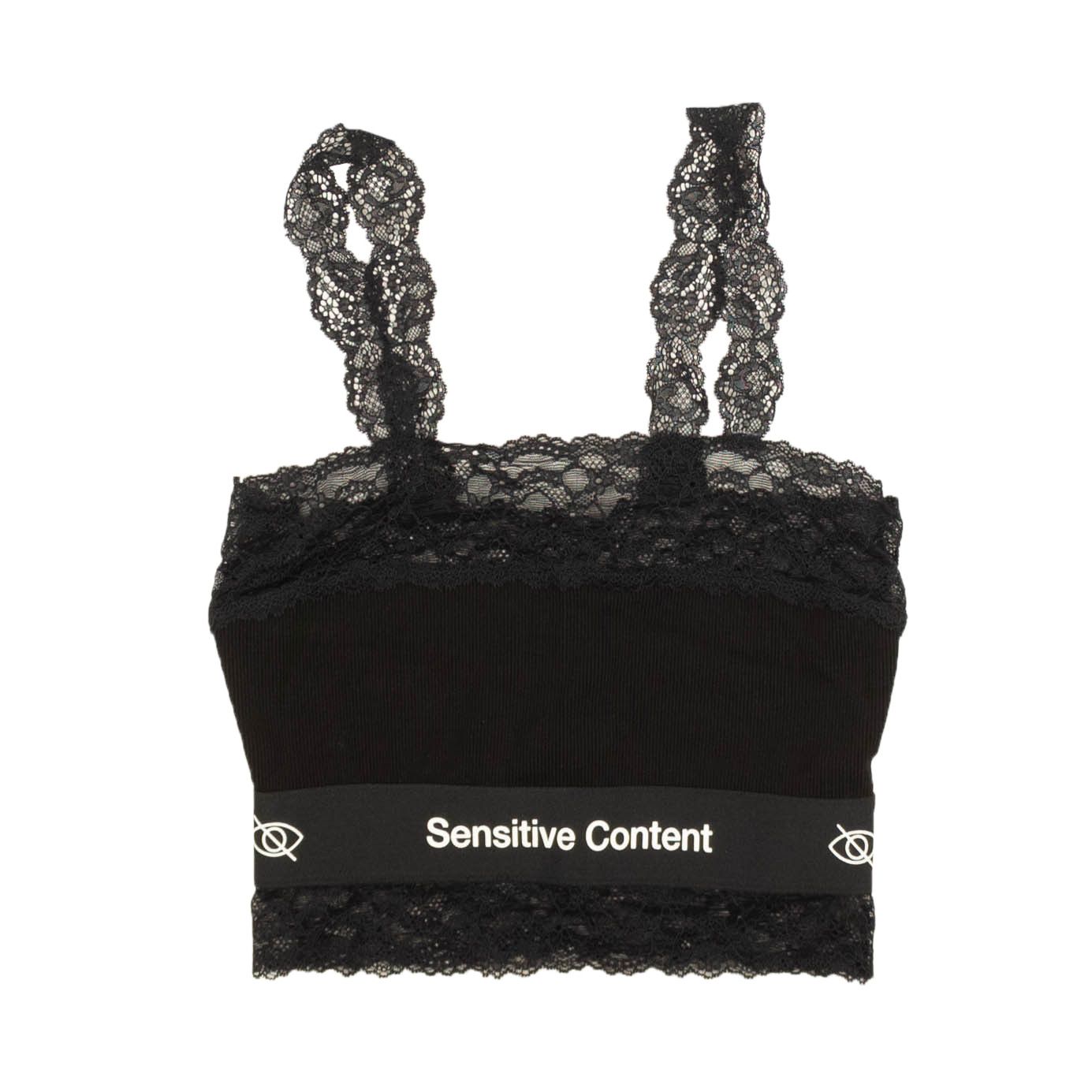 image of Palm Angels Black Lace Sensitive Content Black Lace Crop Top Size 4/40, Women's