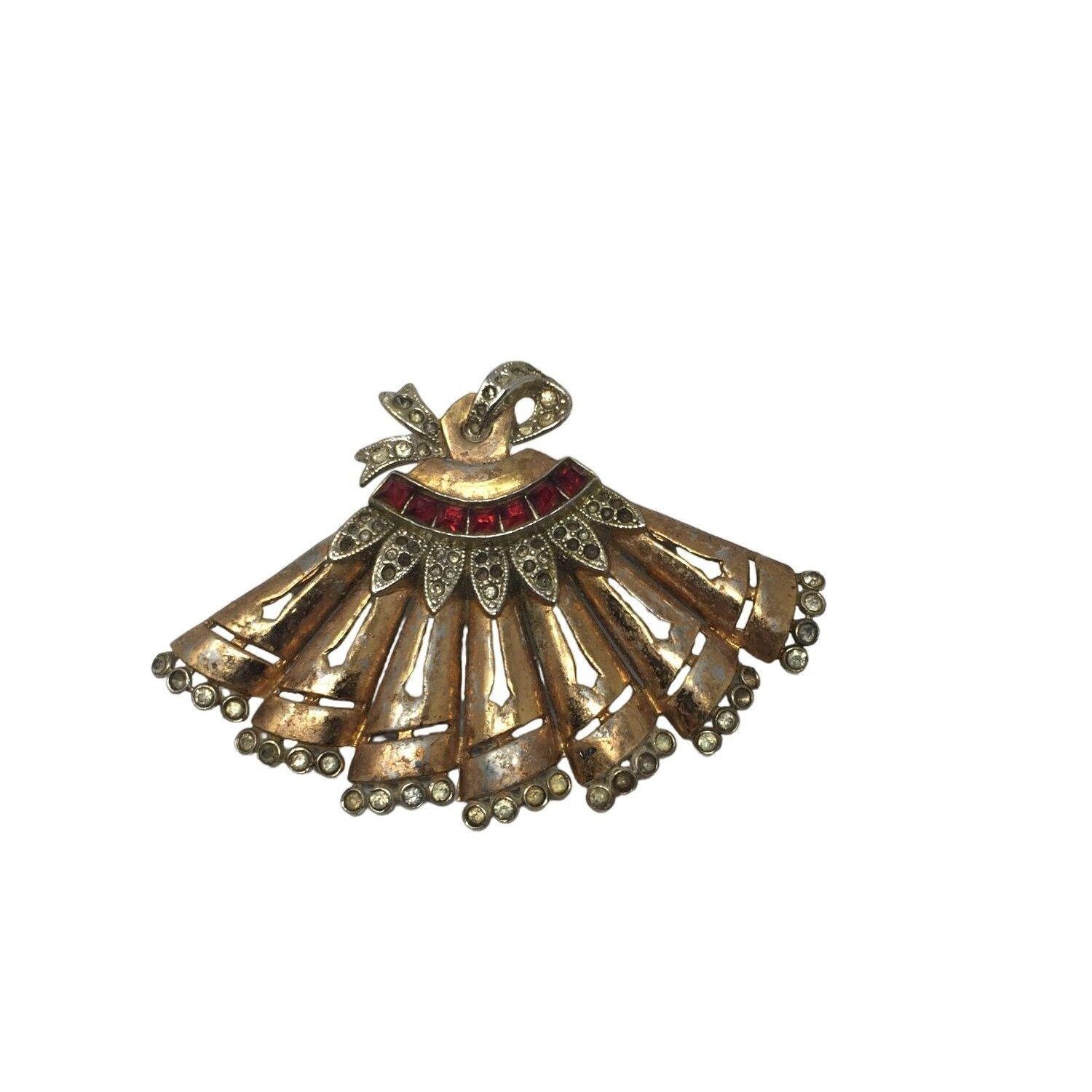Other Vintage Gold tone Holiday Fan Brooch Pin (Missing Pin) - 2.5 Size ONE SIZE - 1 Thumbnail