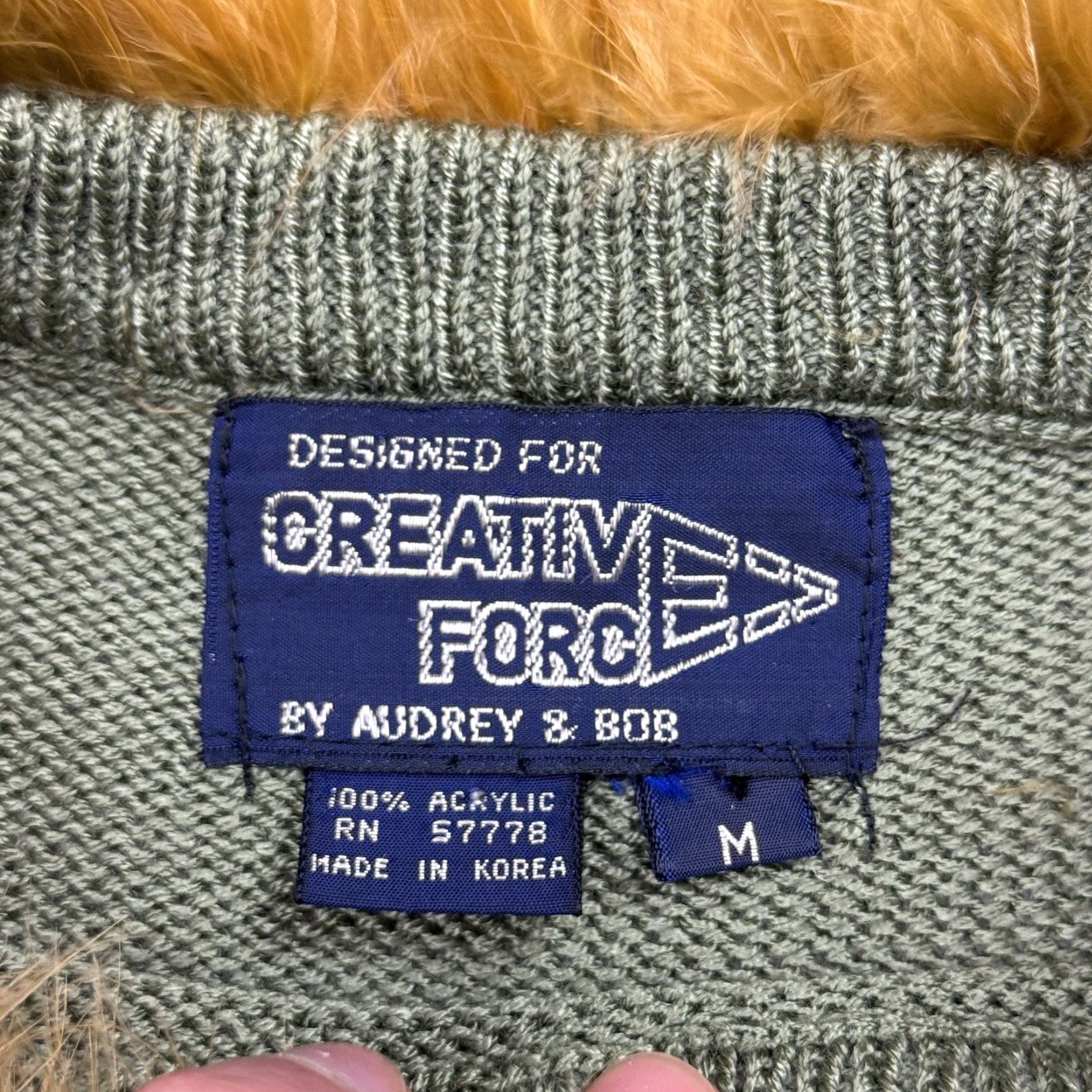 Vintage VINTAGE 1980s Creative Force Green Fur-Trim Boat Neck Sweater Women’s Medium Acrylic 80s New Wave Size M / US 6-8 / IT 42-44 - 3 Thumbnail