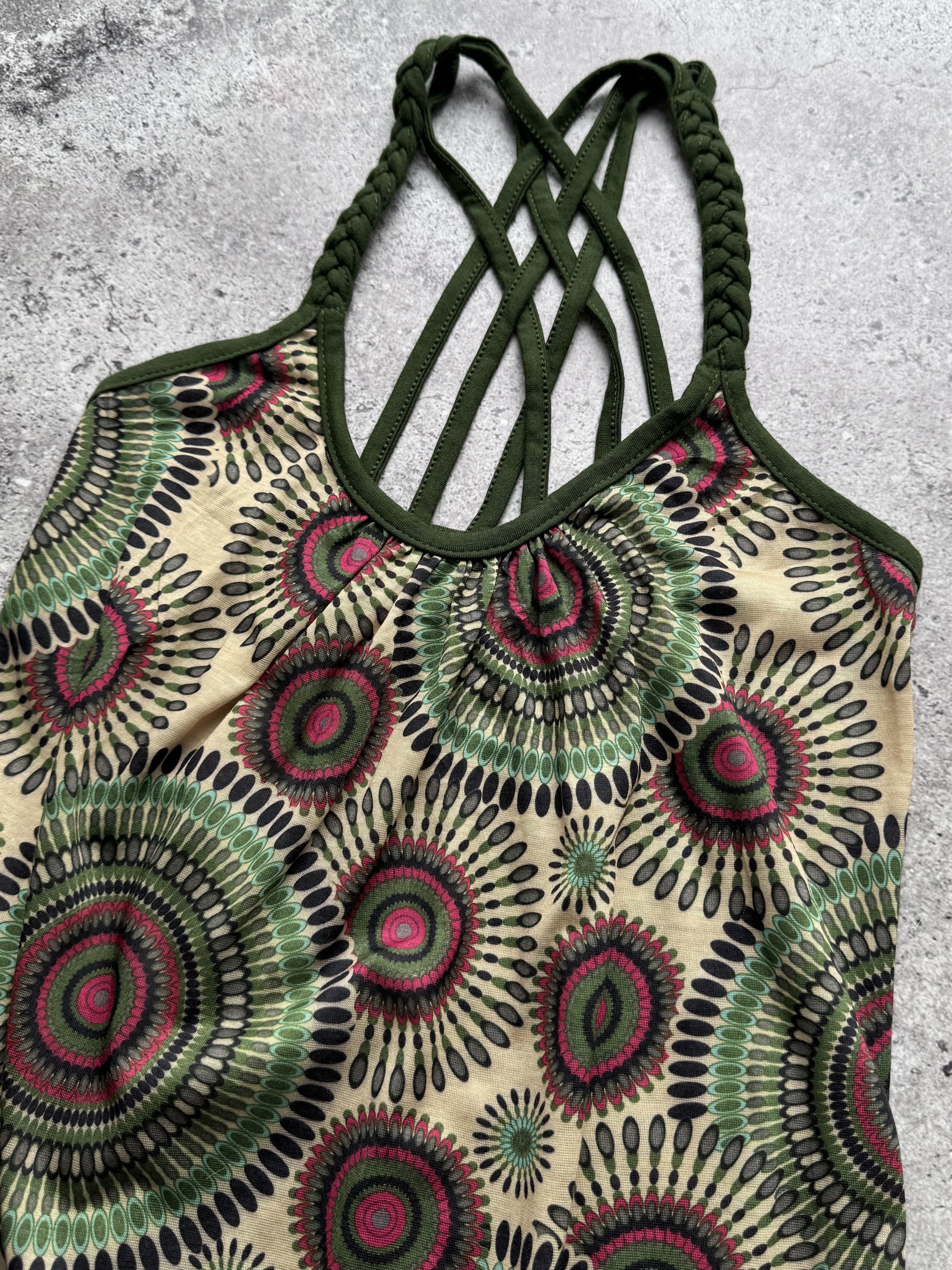 Vintage Vintage Boho Tank Top Strappy Back Tie Waist Abstract Print Size XS / US 0-2 / IT 36-38 - 3 Thumbnail