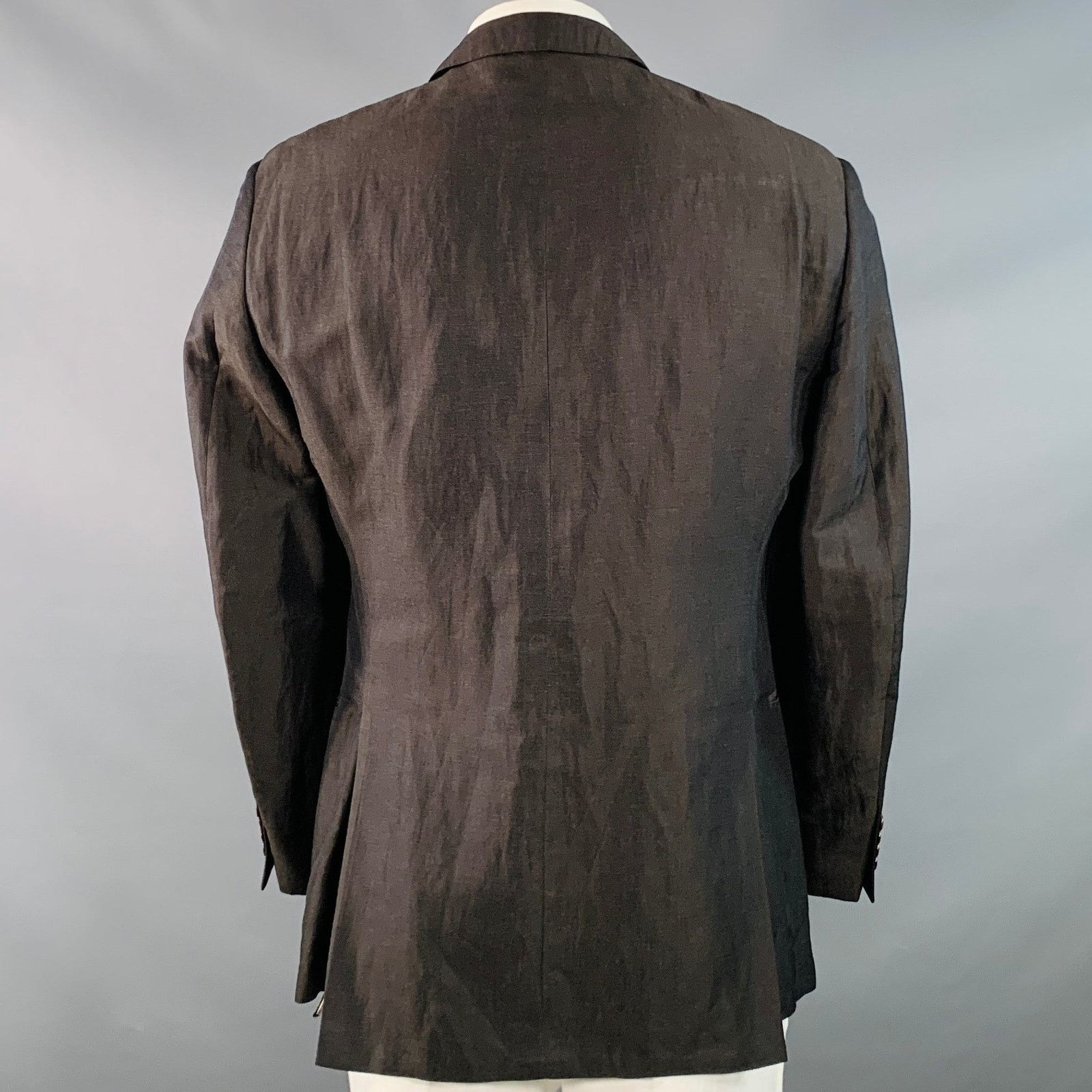 Ermenegildo Zegna ERMENEGILDO ZEGNA Regular Brown Silk Linen Twill Sport Coat Size 44R - 2 Thumbnail