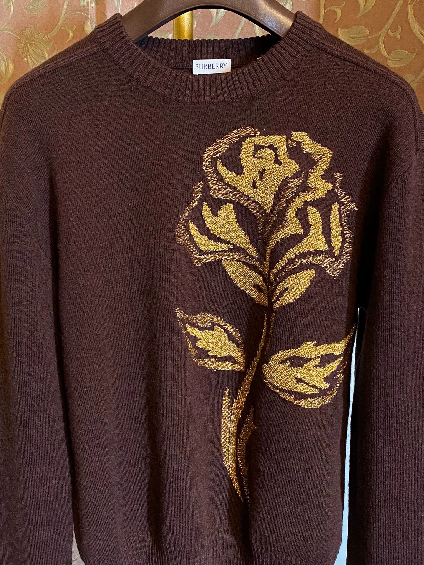 Burberry Burberry Men's Gold Rose Embroidered Wool Sweater Size US M / EU 48-50 / 2 - 3 Thumbnail