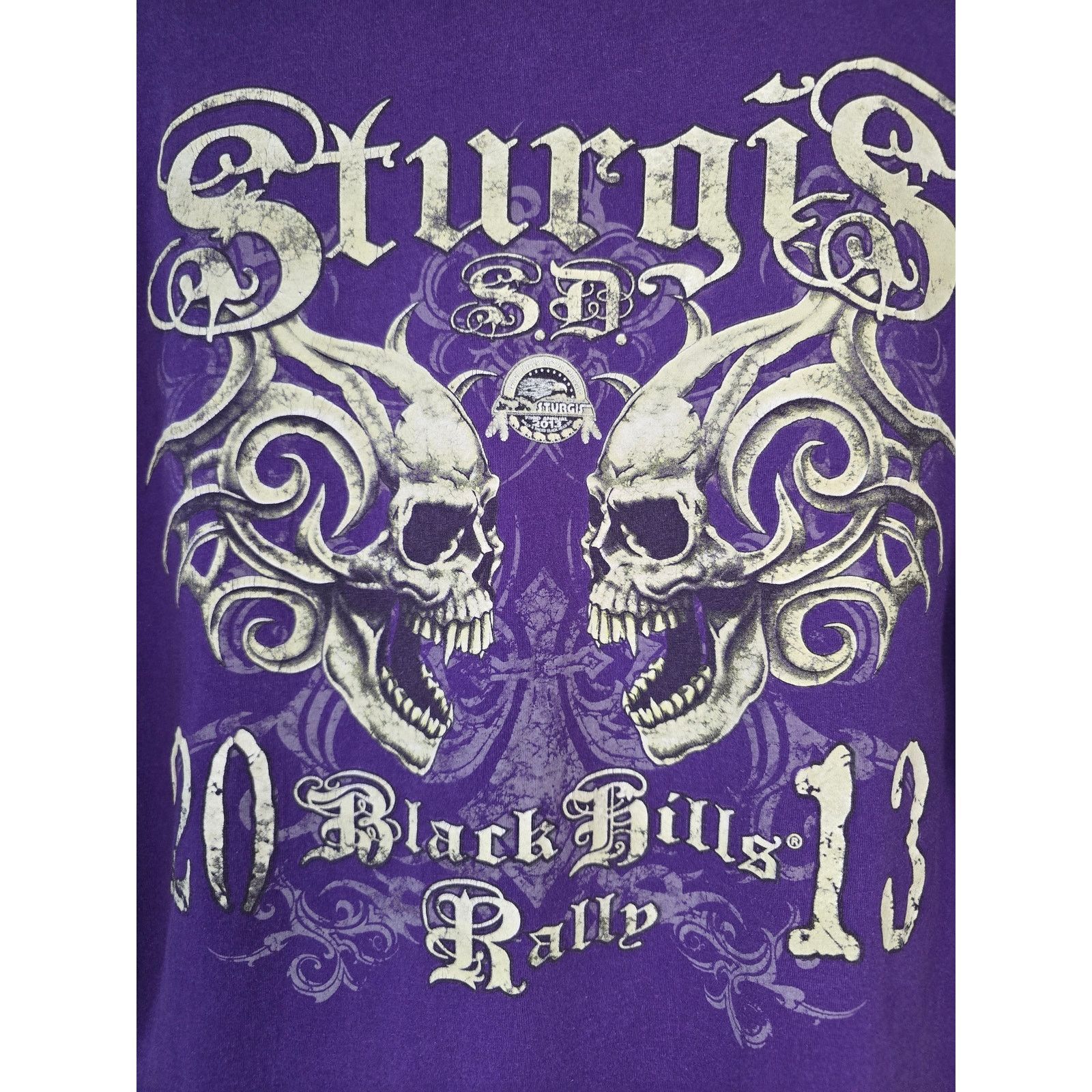 Fruit Of The Loom Sturgis Skull Shirt Mens Purple XL 2013 Hills Rally Tee Size US L / EU 52-54 / 3 - 4 Thumbnail