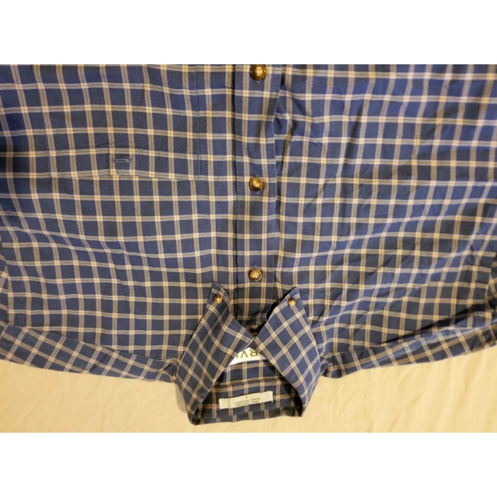 Orvis Orvis Mens Plaid Dress Shirt Large Navy Blue Button Cotton Size 42R - 2 Thumbnail