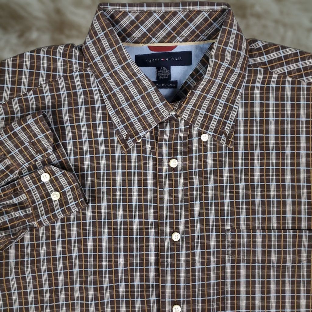 Tommy Hilfiger Tommy Hilfiger Brown Plaid Button-Up Shirt Men's Long Sleeve Size Large Size US L / EU 52-54 / 3 - 1 Thumbnail