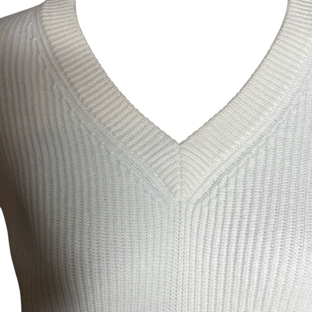 Zara Zara White Wool V-neck Ribbed Sweater Size S / US 4 / IT 40 - 2 Thumbnail