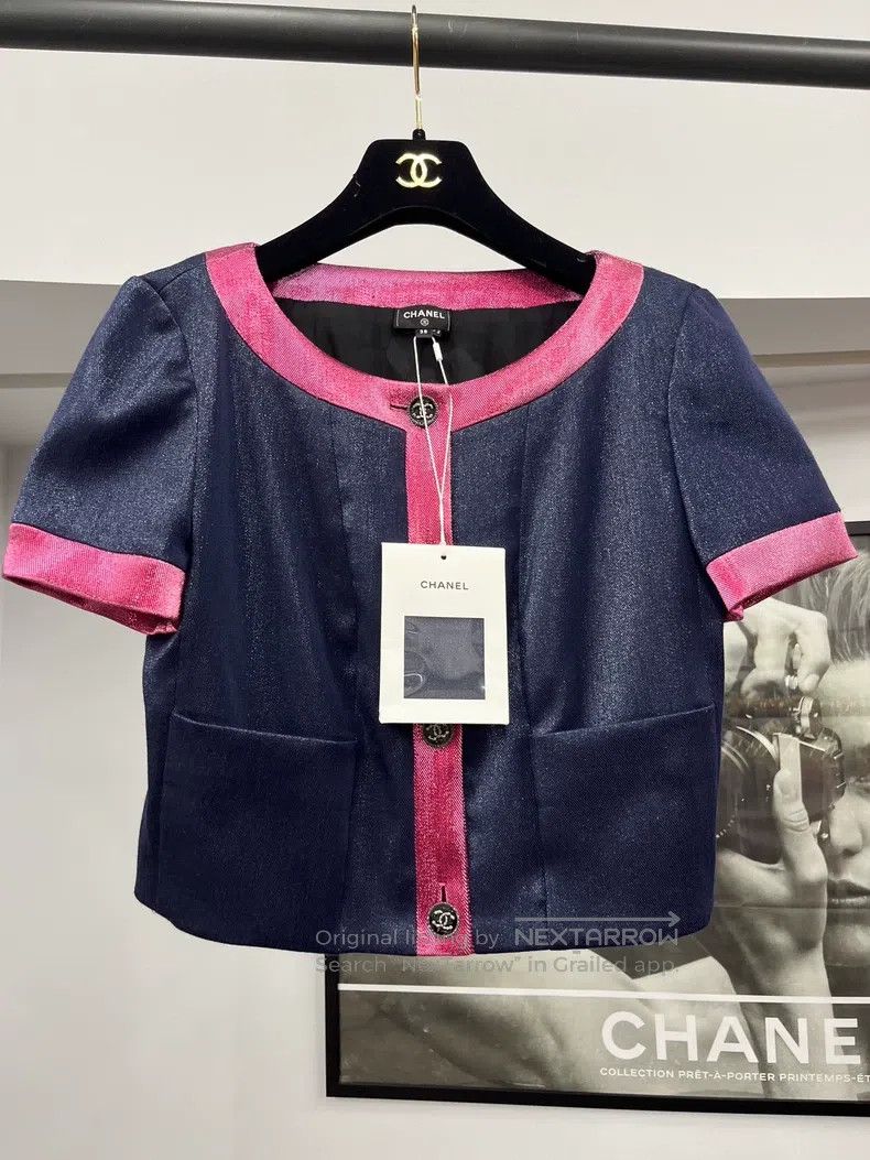 Chanel Chanel 22K blue and pink colour block short-sleeved cardig Size XS / US 0-2 / IT 36-38 - 1 Thumbnail