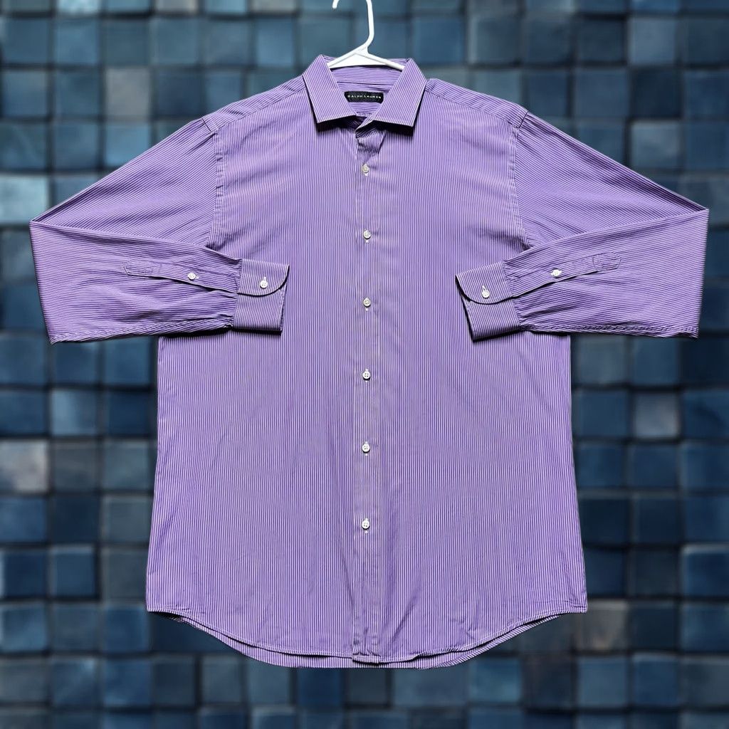 Ralph Lauren Ralph Lauren Black Label Dress Shirt Mens 16 Purple Striped Button Up Italy EUC Shirt Long Sleeve (Barrel Cuff) 100% Cotton Size 42R - 1 Thumbnail