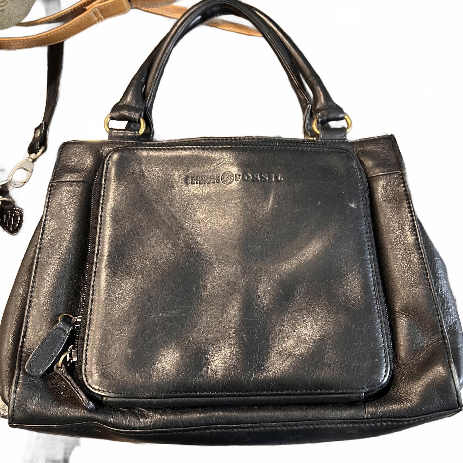 Fossil Fossil Genuine Leather Black Handbag Size ONE SIZE - 4 Thumbnail