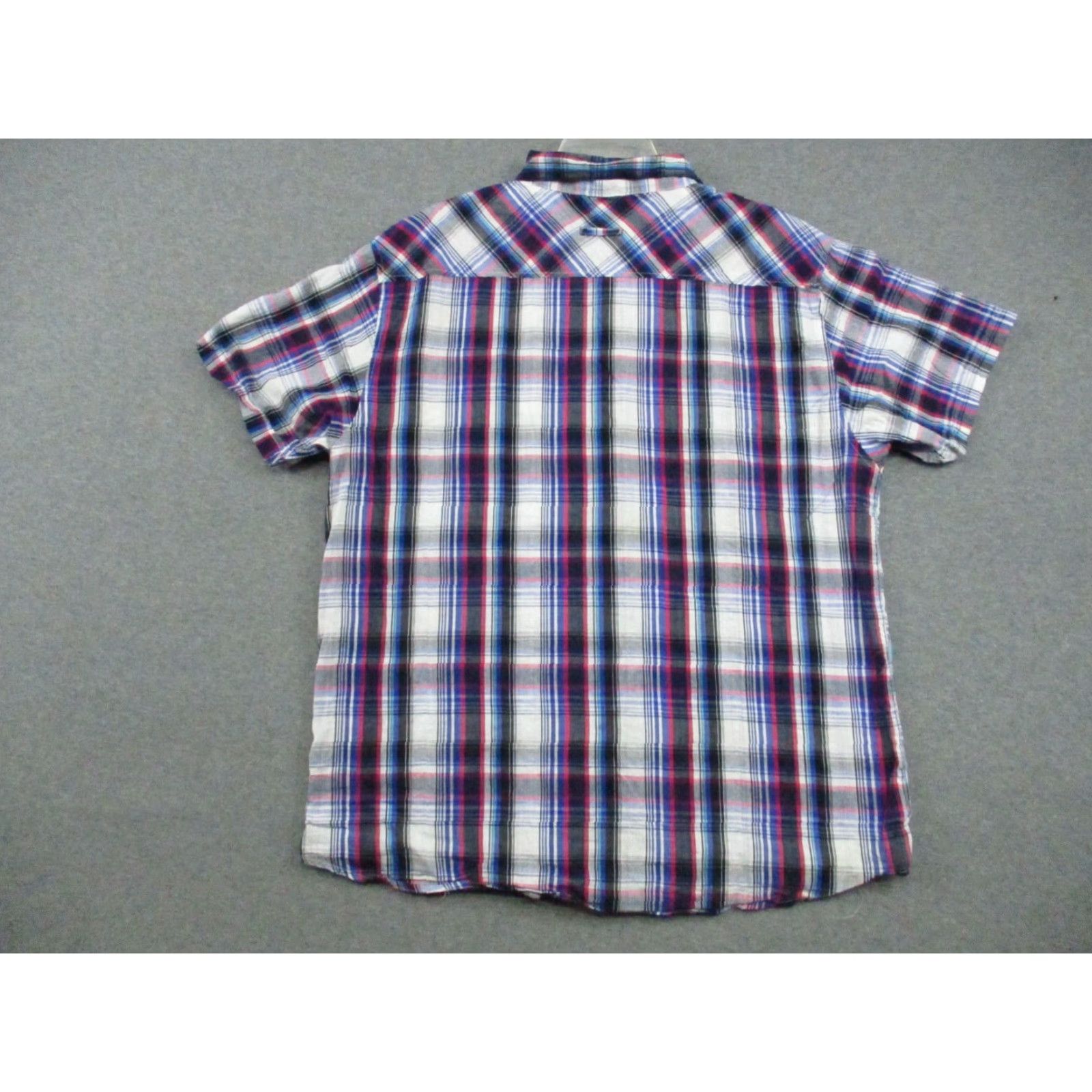 Vintage Karl Jeans Shirt 2XL Men's Blue White Plaid Button-Front Short Sleeve Knit Cotton Button-Up Shirt Mens Size US XXL / EU 58 / 5 - 4 Thumbnail