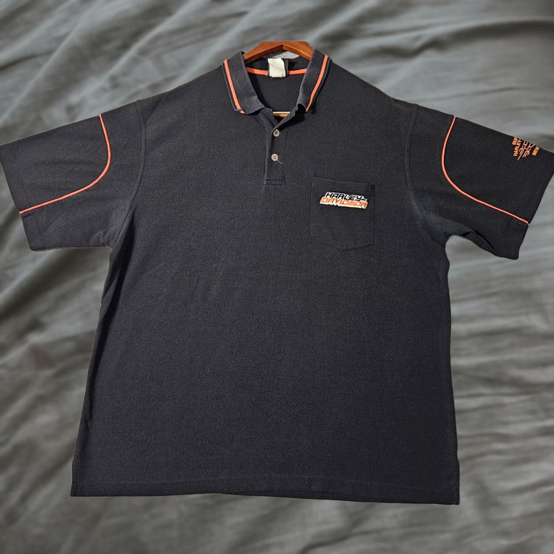 Harley Davidson Harley-Davidson Polo Shirt - Mens 2XL Black Orange Buffalo New York Logo Pocket - 2XL Size US XXL / EU 58 / 5 - 1 Thumbnail