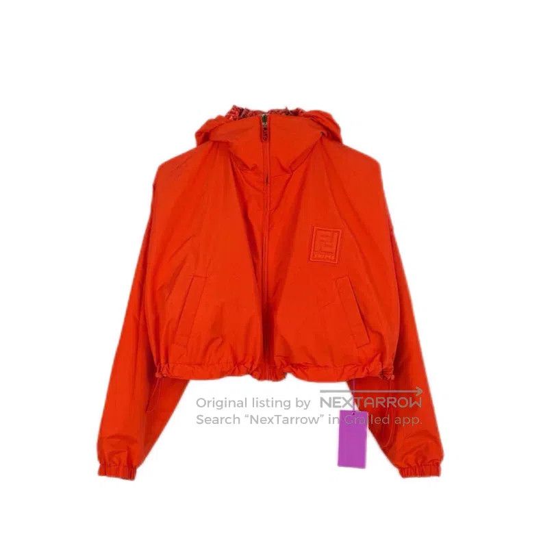 Fendi Neon Orange 3D Logo Zip-Up Hooded Jacket