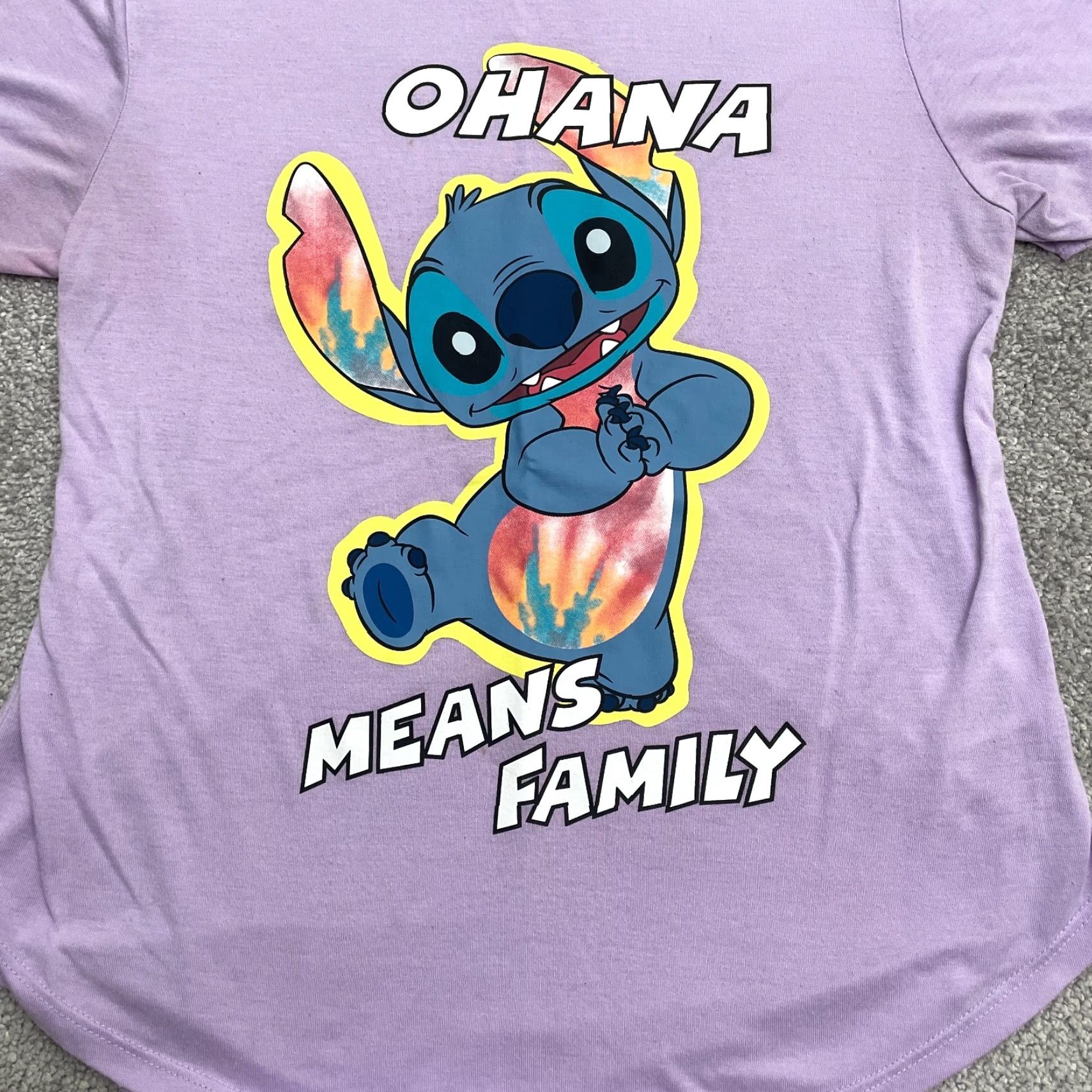 Disney Disney Stitch Ohana Means Family Graphic T-Shirt Juniors L Purple Casual Tee Womens Regular Cotton Blend Short Sleeve Crew Neck Size L / US 10 / IT 46 - 3 Thumbnail