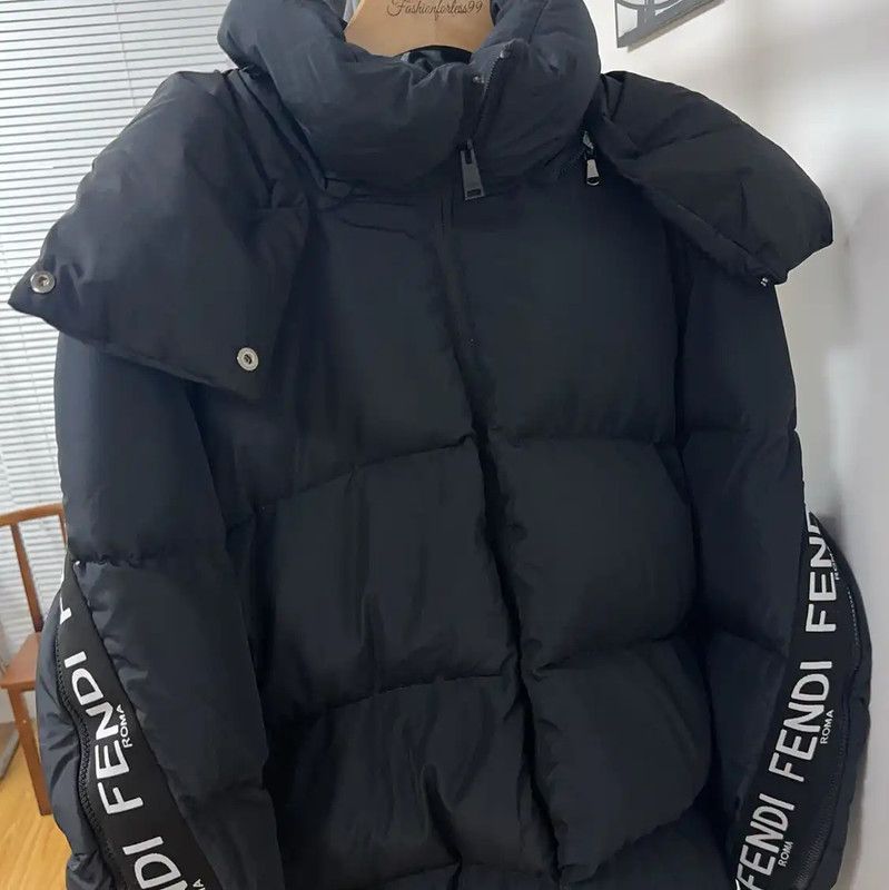 Fendi Fendi Women's Black Down Jacket with Logo 0089 Size L / US 10 / IT 46 - 1 Thumbnail