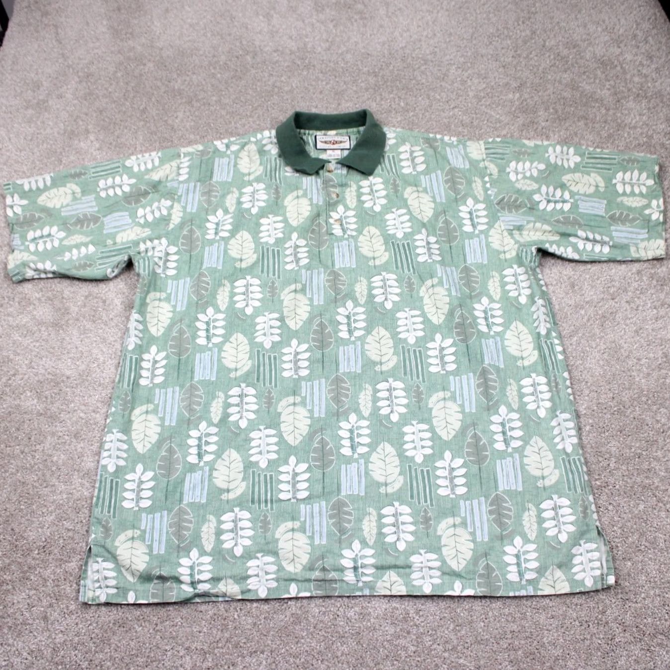 Vintage Straight Down Polo Shirt Mens XL Green Floral 100% Cotton Short Sleeve Pullover Shirt Size US XL / EU 56 / 4 - 2 Thumbnail