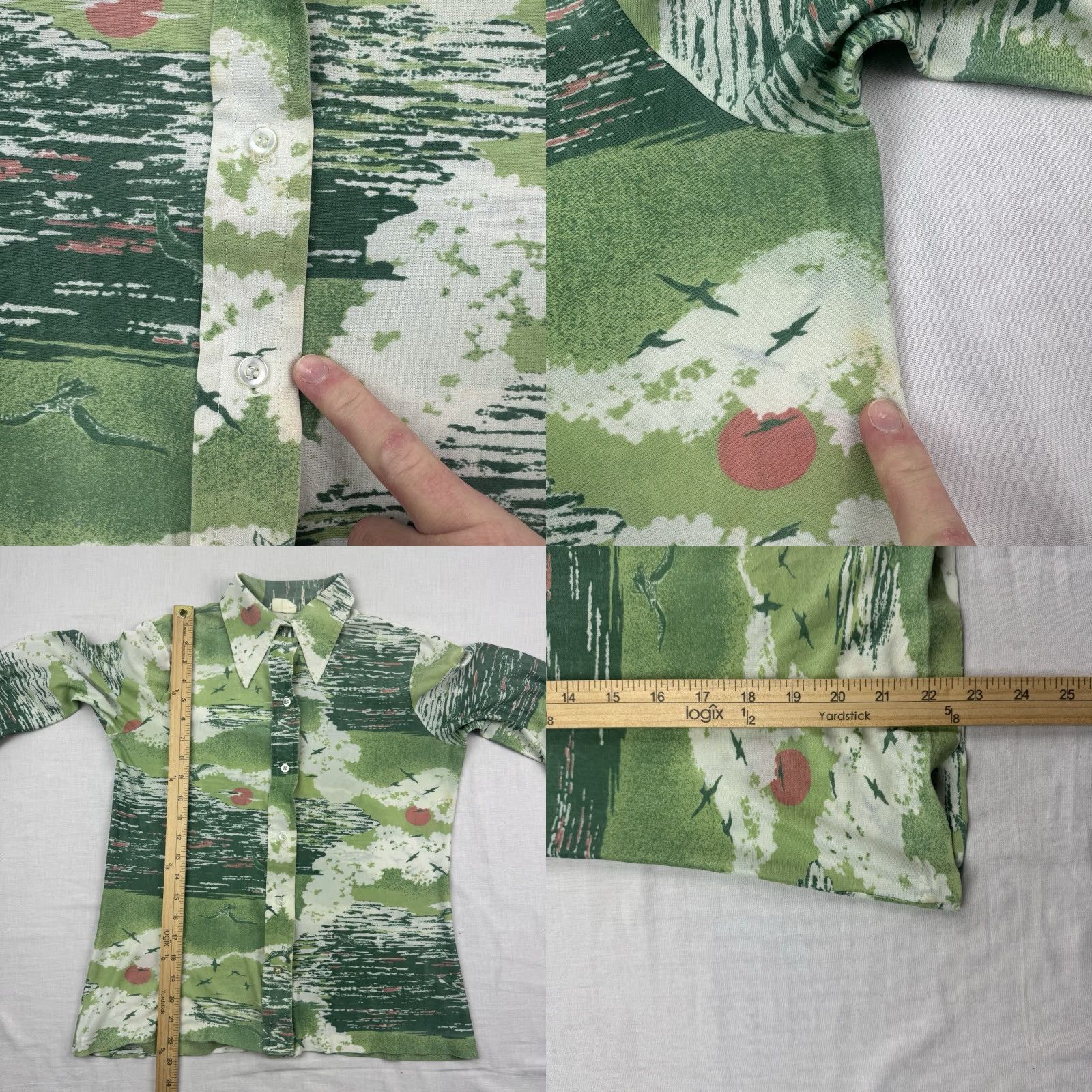 MCM VINTAGE MCM Button-Up Womens Small S Collared 60s 70s Mid Century Modern Rayon Green Long Sleeve Printed Clothing Size S / US 4 / IT 40 - 8 Thumbnail