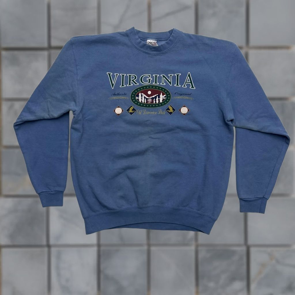 Vintage VINTAGE Oneita Virginia Sweatshirt Mens XL Blue Graphic Print USA Fleece Crew Neck Pullover Cotton Polyester Size US XL / EU 56 / 4 - 1 Thumbnail