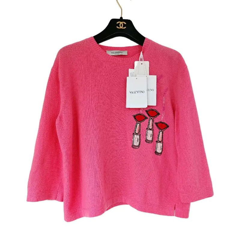 Valentino Valentino Pink Cashmere Embroidered Sweater 0089 Size XS / US 0-2 / IT 36-38 - 1 Thumbnail