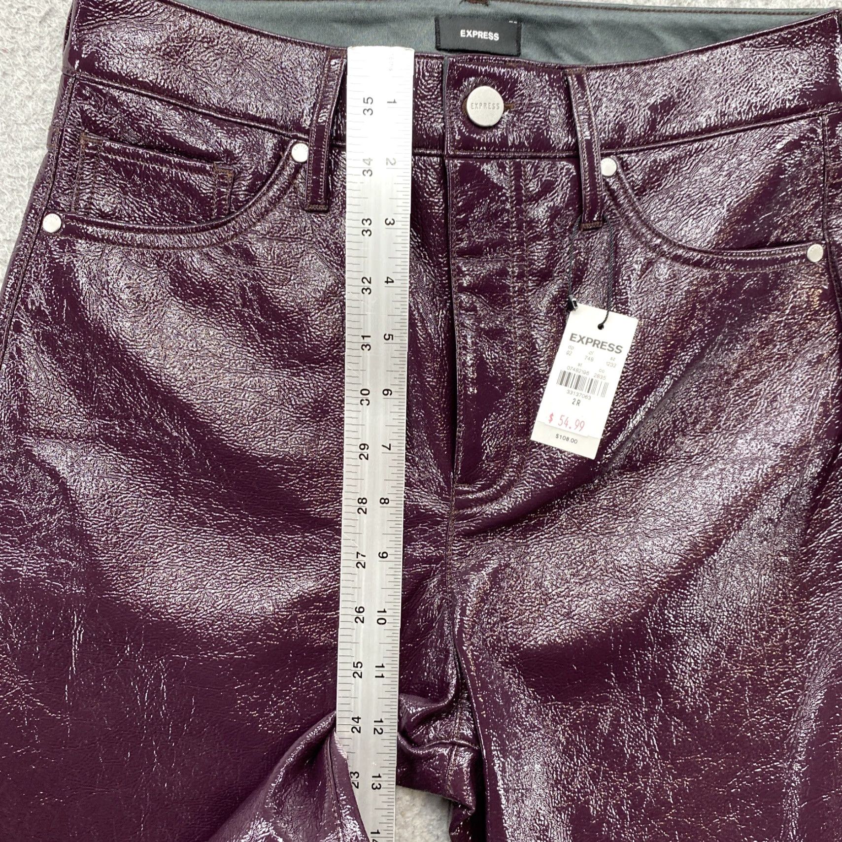 Express Express Women’s Purple Modern Straight Super High Rise Polyurethane Pants SZ 2R Size 26" / US 2 / IT 38 - 7 Thumbnail