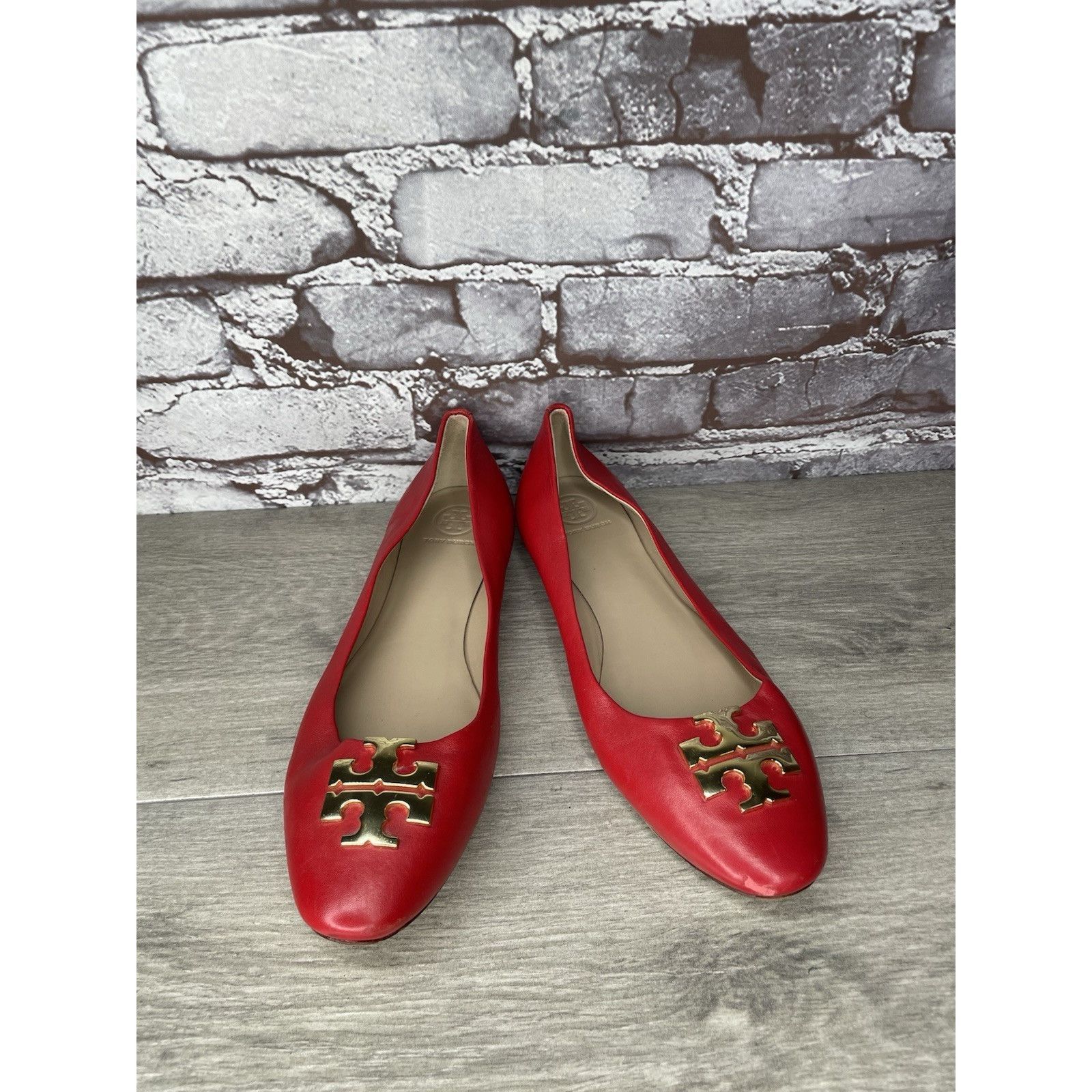 Tory Burch Tory Burch Red Leather Gold Badge Logo Ballet Flats Shoes Wo Size US 8.5 / IT 38.5 - 16 Thumbnail