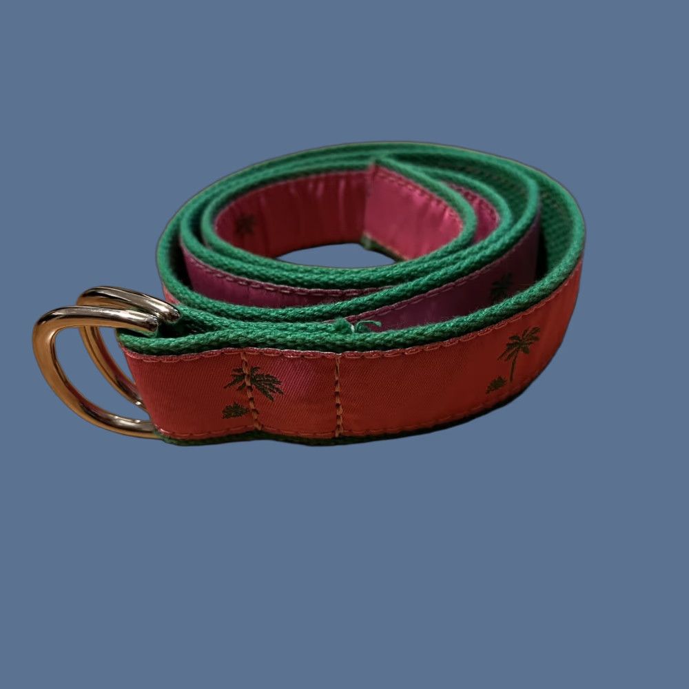 Vintage Preston Palm Tree Canvas Belt Women’s Medium Pink Green Geometric Aloha Beach Hawaiian Palm Size ONE SIZE - 1 Thumbnail