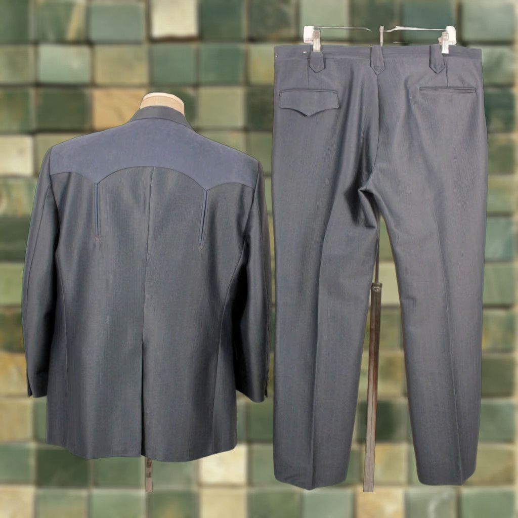 Vintage VINTAGE Circle S 70s Western Leisure Suit Shirt Mens 46R Blue Polyester 1970s Circles S Size 46R - 1 Thumbnail