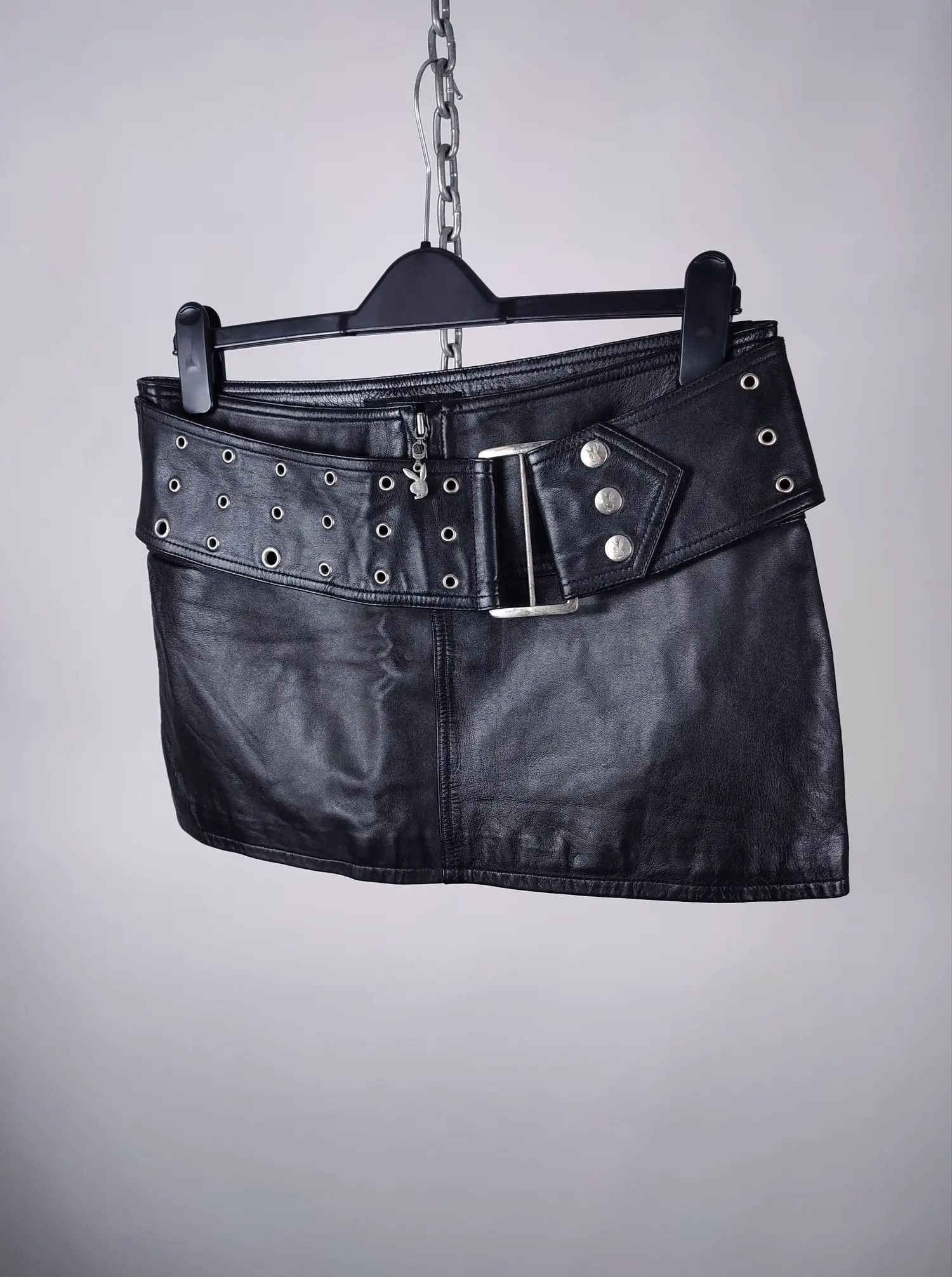 Playboy VTG Playboy logo Leather Belted Mini Skirt Size 32" / US 10 / IT 46 - 1 Thumbnail